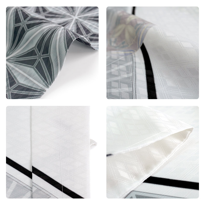 Men’s Haori, Kimono & Hakama 3-Piece Set – Elegant White Geometric Patterns Traditional Japanese Formal Wear for Graduation, Wedding & Special Occasions