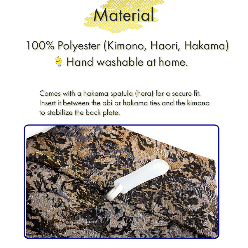 Men’s Haori, Kimono & Hakama 3-Piece Set – Burgundy, Black & Gold Traditional Japanese Formal Wear for Graduation, Wedding & Special Occasions