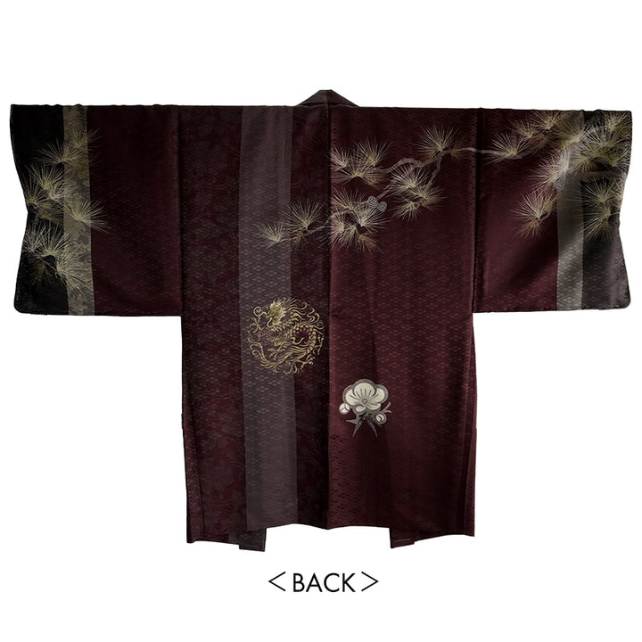 Men’s Haori, Kimono & Hakama 3-Piece Set – Burgundy, Black & Gold Traditional Japanese Formal Wear for Graduation, Wedding & Special Occasions