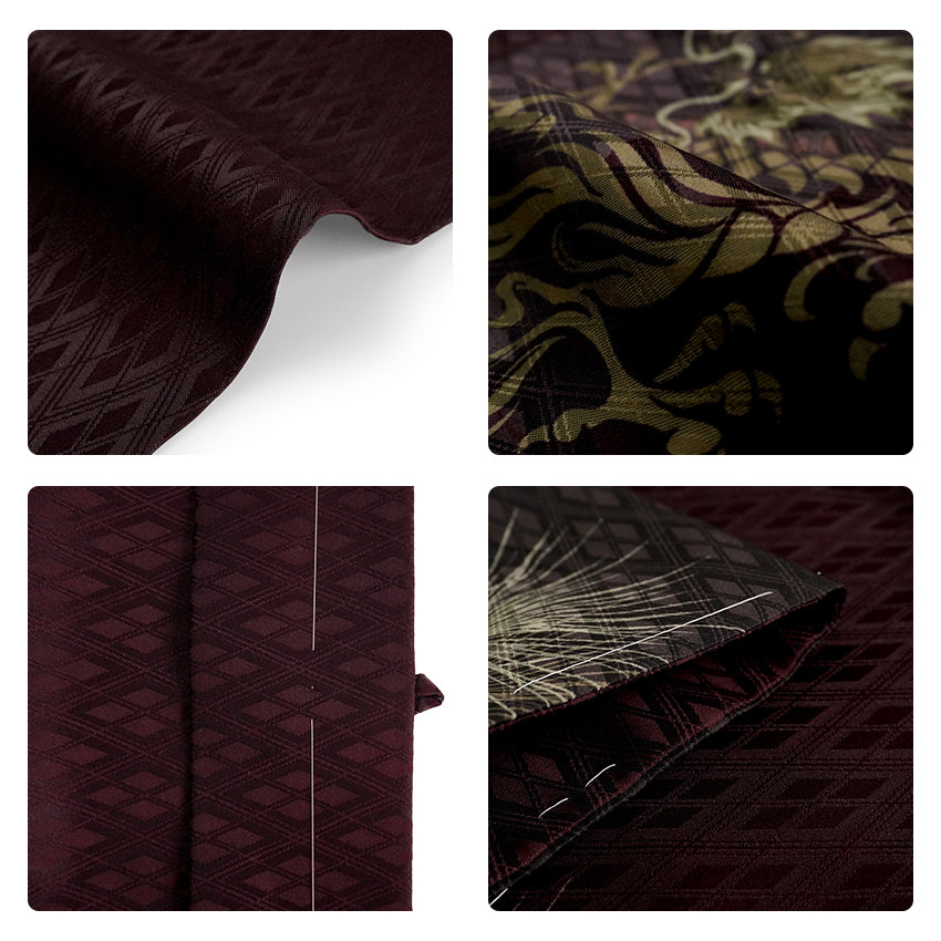 Men’s Haori, Kimono & Hakama 3-Piece Set – Burgundy, Black & Gold Traditional Japanese Formal Wear for Graduation, Wedding & Special Occasions