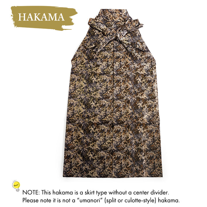 Men’s Haori, Kimono & Hakama 3-Piece Set – Khaki, Black & Gold Traditional Japanese Formal Wear for Graduation, Wedding & Special Occasions