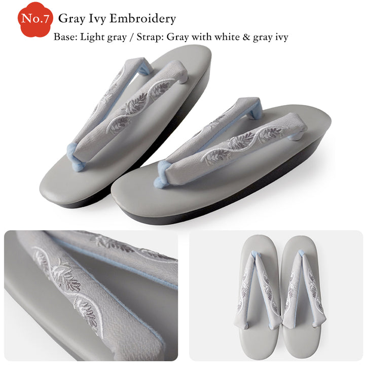 Japanese Embroidered Zori Sandals for Women – Elegant Floral, ivy & Camellia Design, Comfortable Wide Strap, Lightweight Japanese Sandals