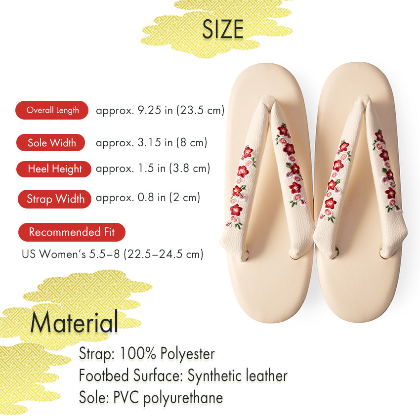 Japanese Embroidered Zori Sandals for Women – Elegant Floral, ivy & Camellia Design, Comfortable Wide Strap, Lightweight Japanese Sandals