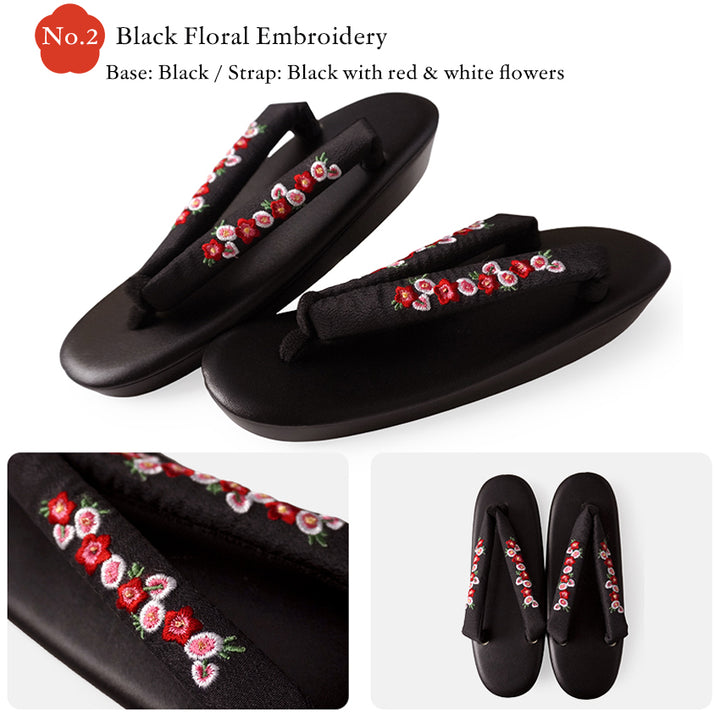 Japanese Embroidered Zori Sandals for Women – Elegant Floral, ivy & Camellia Design, Comfortable Wide Strap, Lightweight Japanese Sandals