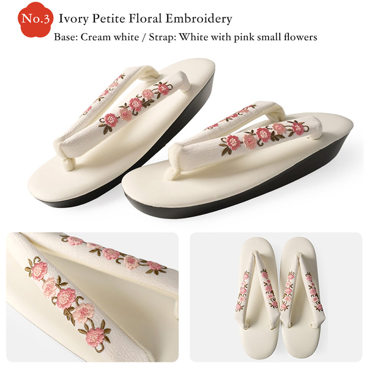 Japanese Embroidered Zori Sandals for Women – Elegant Floral, ivy & Camellia Design, Comfortable Wide Strap, Lightweight Japanese Sandals