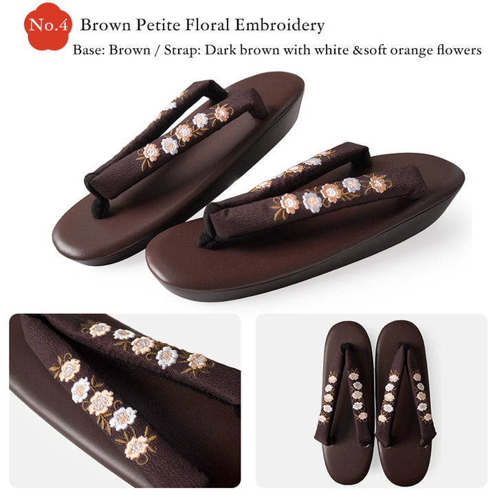 Japanese Embroidered Zori Sandals for Women – Elegant Floral, ivy & Camellia Design, Comfortable Wide Strap, Lightweight Japanese Sandals