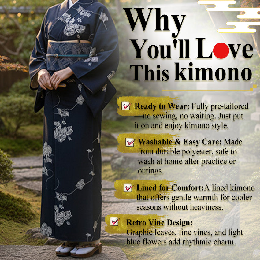 Ready-to-Wear Washable Komon Kimono for Women, Fully Lined