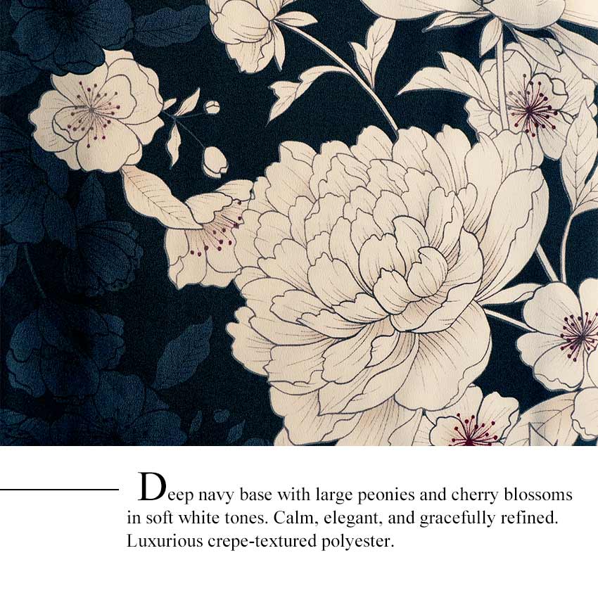 Ready-to-Wear Washable Komon Kimono for Women, Fully Lined Polyester, Deep Navy with Peony & Cherry Blossoms - A Sophisticated Komon Kimono with Timeless Elegance