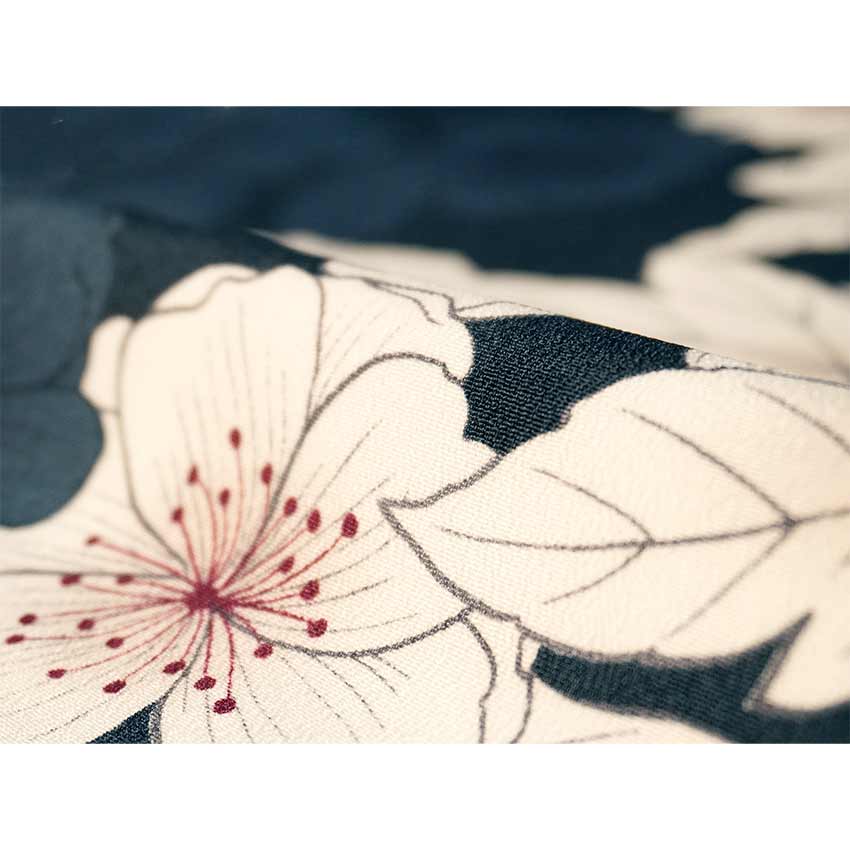 Ready-to-Wear Washable Komon Kimono for Women, Fully Lined Polyester, Deep Navy with Peony & Cherry Blossoms - A Sophisticated Komon Kimono with Timeless Elegance