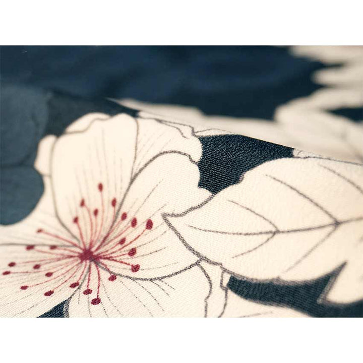 Ready-to-Wear Washable Komon Kimono for Women, Fully Lined Polyester, Deep Navy with Peony & Cherry Blossoms - A Sophisticated Komon Kimono with Timeless Elegance