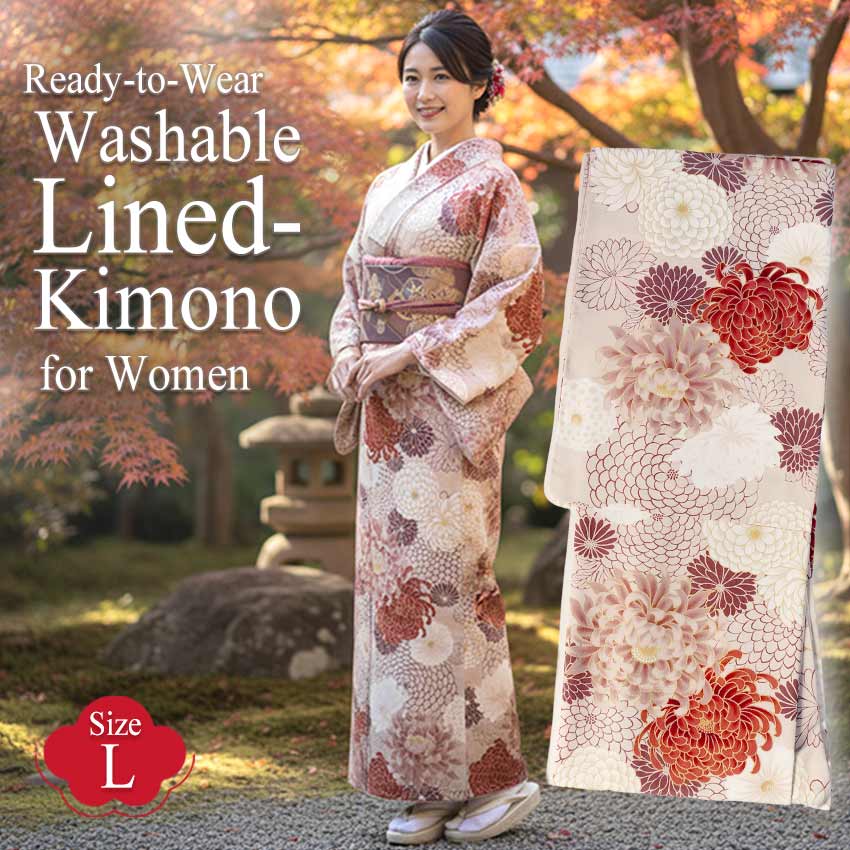 Ready-to-Wear Washable Komon Kimono for Women, Fully Lined