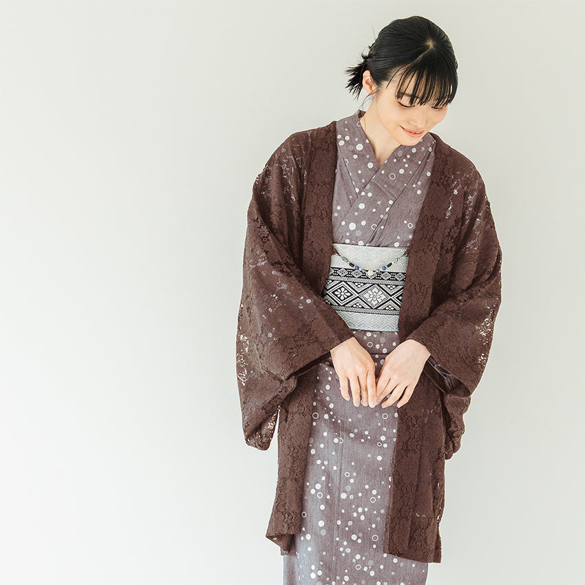 Haori - Lace Kimono Jacket for Women - Lightweight Sheer Dusty Rosewood with Floral Lace Cardigan, The Ultimate Third Piece Layering Cover Up for Spring & Summer