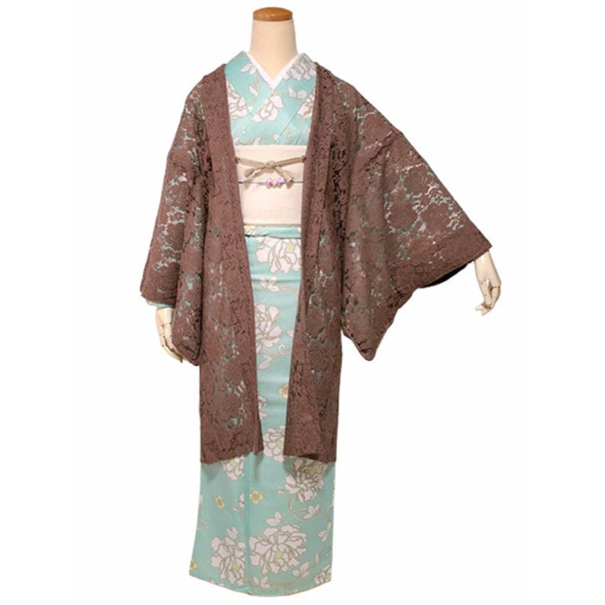 Haori - Lace Kimono Jacket for Women - Lightweight Sheer Dusty Rosewood with Floral Lace Cardigan, The Ultimate Third Piece Layering Cover Up for Spring & Summer