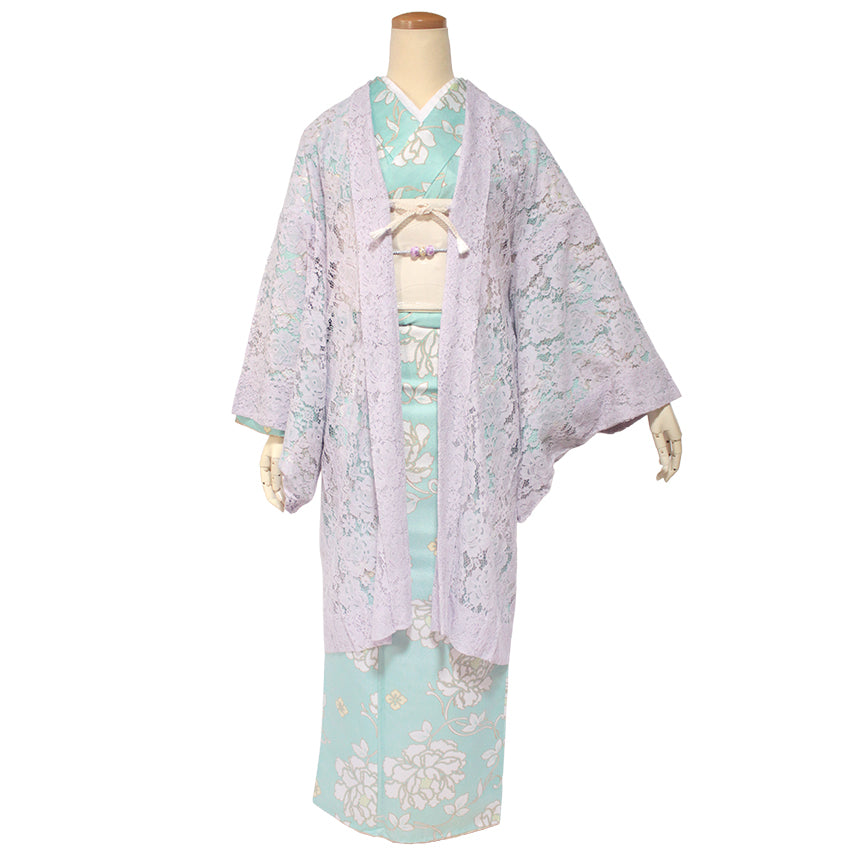 Haori - Lace Kimono Jacket for Women - Lightweight Sheer Ethereal Lavender with Floral Lace Cardigan, The Ultimate Third Piece Layering Cover Up for Spring & Summer