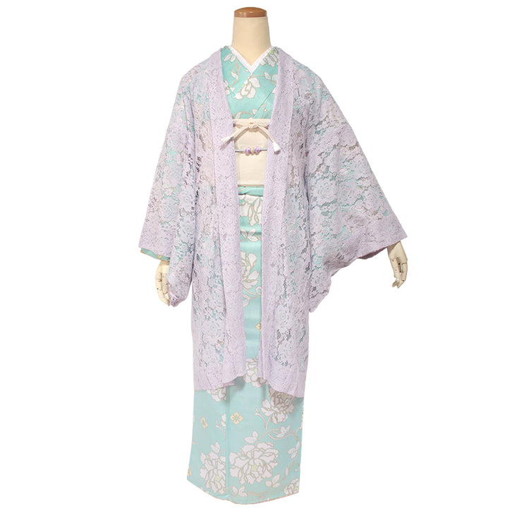 Haori - Lace Kimono Jacket for Women - Lightweight Sheer Ethereal Lavender with Floral Lace Cardigan, The Ultimate Third Piece Layering Cover Up for Spring & Summer