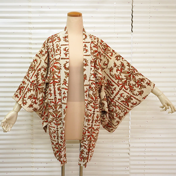 Vintage Haori Kimono Jacket Silk, Ivory base, Botanical Design