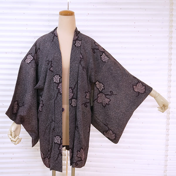 Vintage Haori Kimono Jacket Silk, Deep purple base, “Kanoko” , Ivy Vine Design