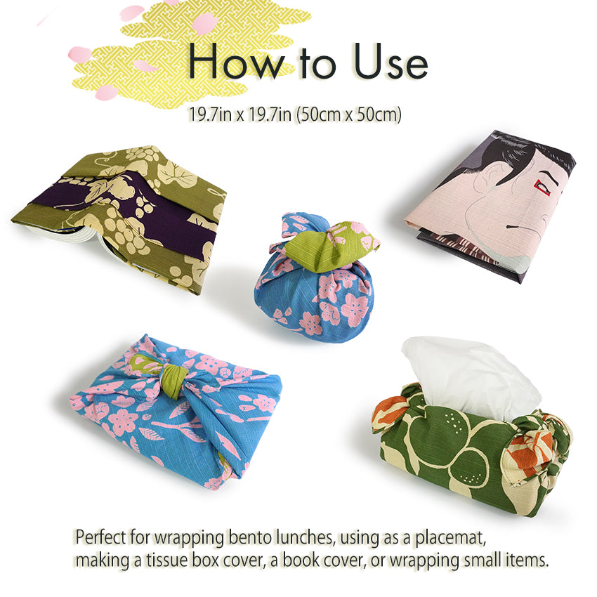 Furoshiki –japanese traditional wrapping cloth, 19.7inch, 41.3inch,  cotton , grapevine motif