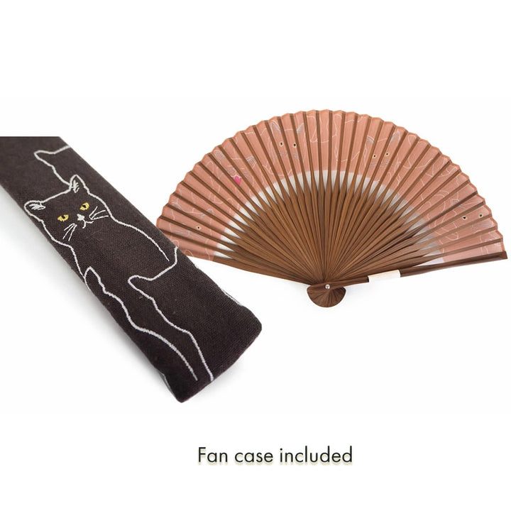 Folding Hand Fan for Lady's ,Surface Cotton, Bamboo Frame, Pink Beige base Singing Cat Pattern