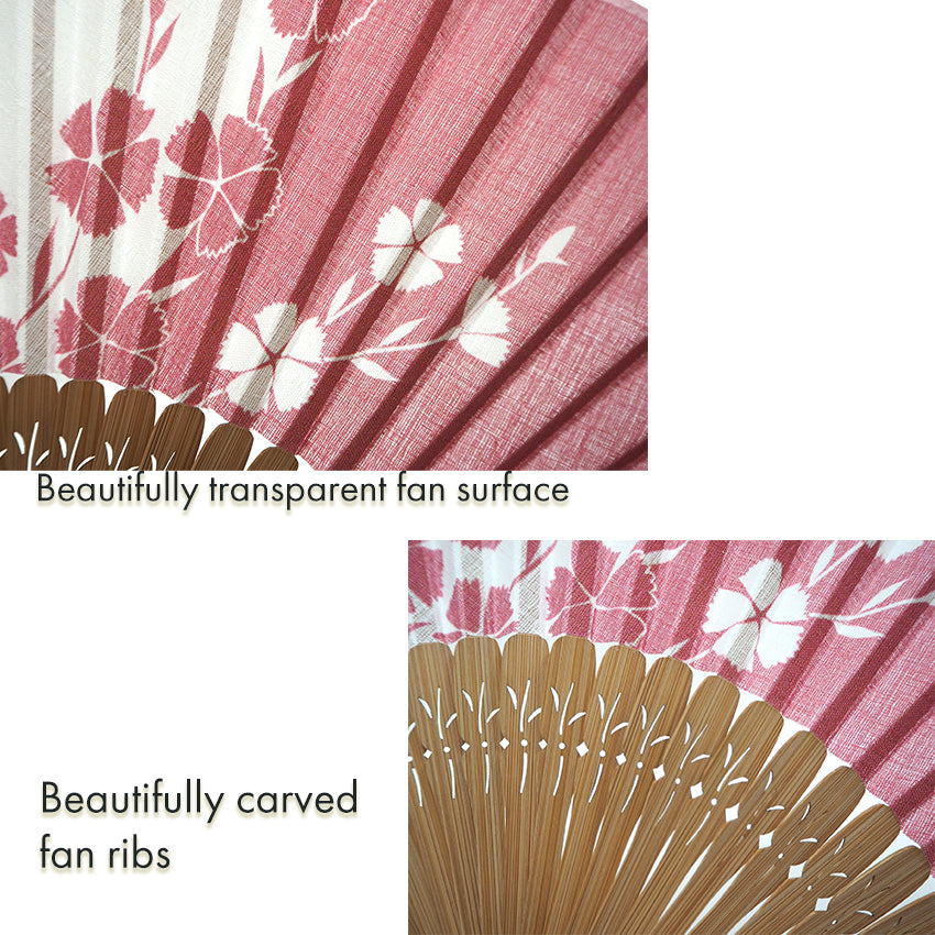 Folding Hand Fan for Lady's ,Surface Cotton, Bamboo Frame, Pink (white & deep pink with pinks and hidden rabbits, slightly sheer)