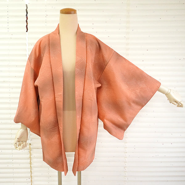 Vintage Haori Kimono Jacket Silk, Orange base, Diamond Grid (Hishikōshi)