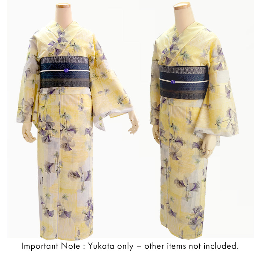 Lightweight Cotton Yukata for Women, Yellow base, azalea flower pattern – Inspired by Kaneko Misuzu’s Poetry, Summer Japanese Kimono Robe