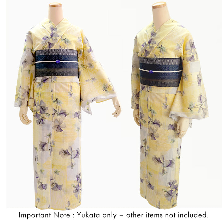Lightweight Cotton Yukata for Women, Yellow base, azalea flower pattern – Inspired by Kaneko Misuzu’s Poetry, Summer Japanese Kimono Robe