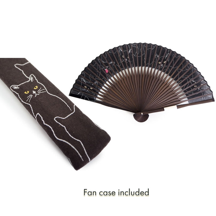 Folding Hand Fan for Lady's ,Surface Cotton, Bamboo Frame, Black base Singing Cat Pattern
