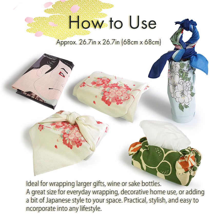Furoshiki –japanese traditional wrapping cloth, 26.7 inch, Layon, Rabbit and Temari Flowers