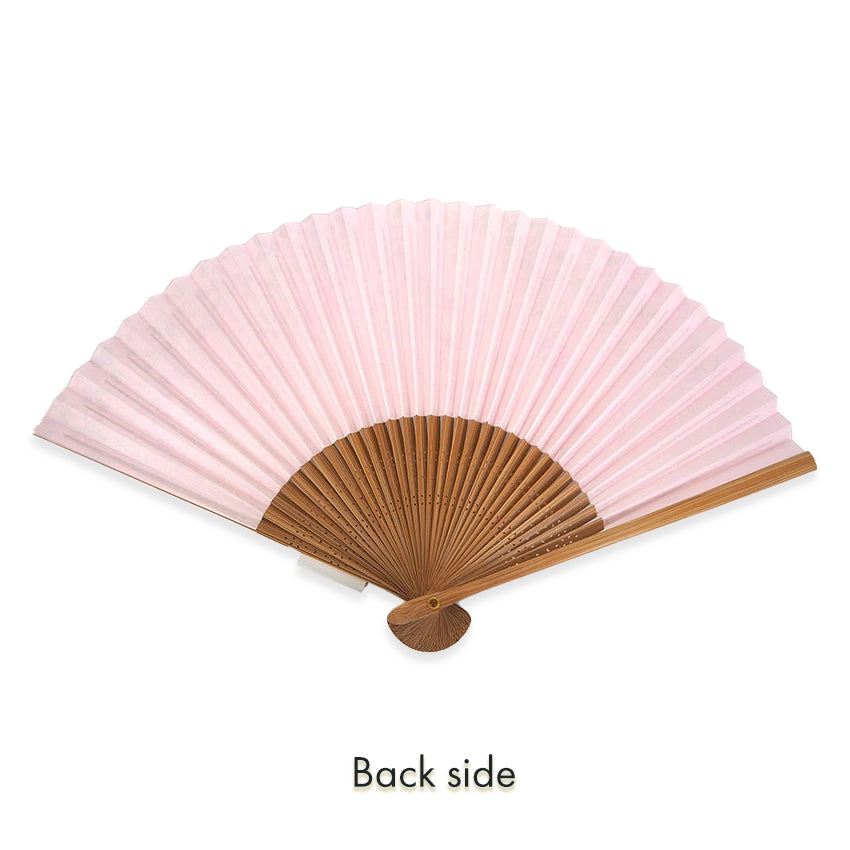Folding Hand Fan for Lady's ,Surface Paper, Bamboo Frame, White/Pink Gradation base with Flower Bush Clover