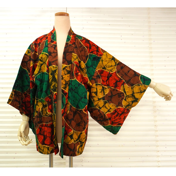 Vintage Haori Kimono Jacket Silk,red base, Colorful & Unique