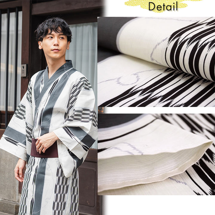 Men's Yukata Cotton : Off-White Yagasuri Yukata