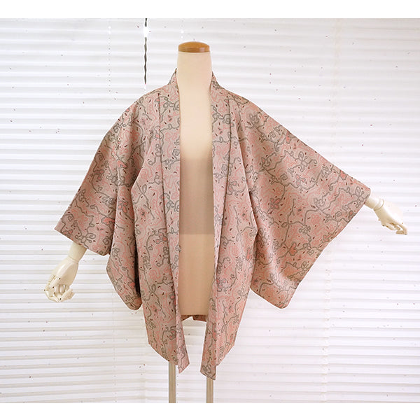Vintage Haori Kimono Jacket Beige base, Bold Geometric Design