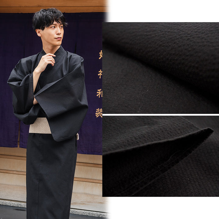 Men's Yukata Cotton & Linen Coordinate Set For Beginners : Solid Black Yukata