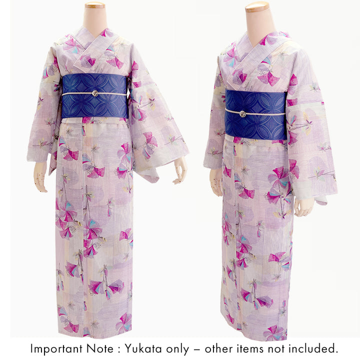 Lightweight Cotton Yukata for Women, Purple base, azalea flower pattern – Inspired by Kaneko Misuzu’s Poetry, Summer Japanese Kimono Robe