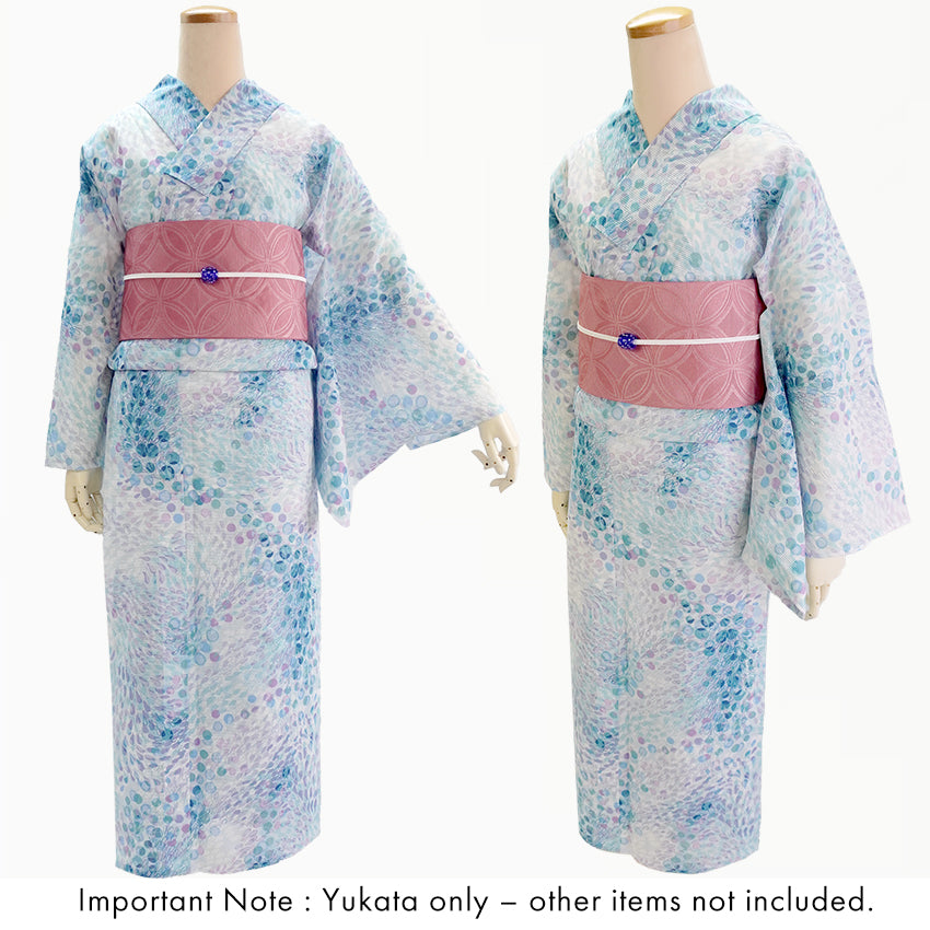 Lightweight Cotton Yukata for Women, Sky Blue base, Sunlit Path, landscape pattern – Inspired by Kaneko Misuzu’s Poetry, Summer Japanese Kimono Robe