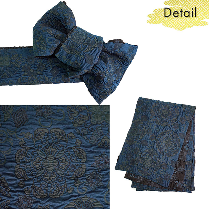 Soft Heko Obi - Lightweight Japanese Kimono Belt for Yukata or Casual Wear Navy Traditional Motif