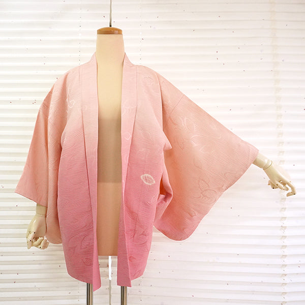Vintage Haori Kimono Jacket Silk, Pink Gradient base, Flowing Water and Leaves