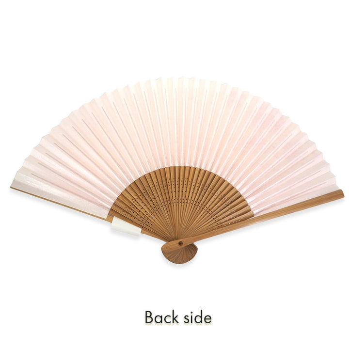 Folding Hand Fan for Lady's ,Surface Paper, Bamboo Frame, White/Cream Gradation base with Flower, Pink Dianthus