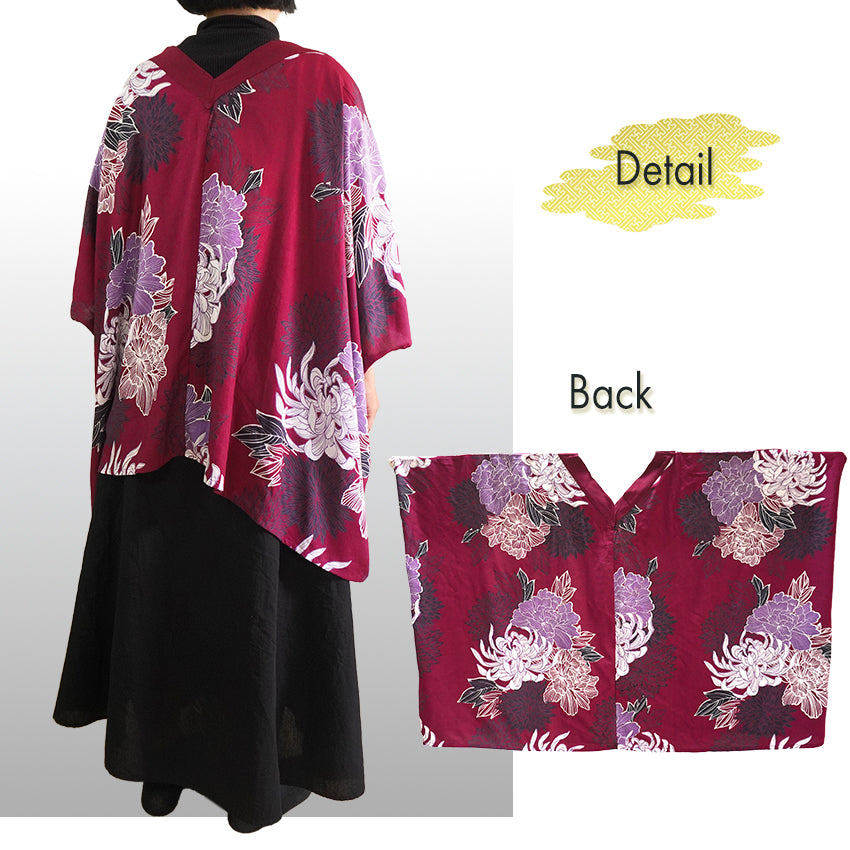 Lady's Haori , Kimono Cardigan -Navy, Dark red base –  Summer Chrysanthemum
