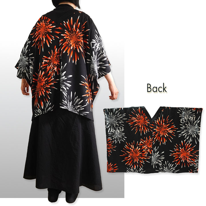Lady's Haori , Kimono Cardigan , Black base – Evening Fireworks
