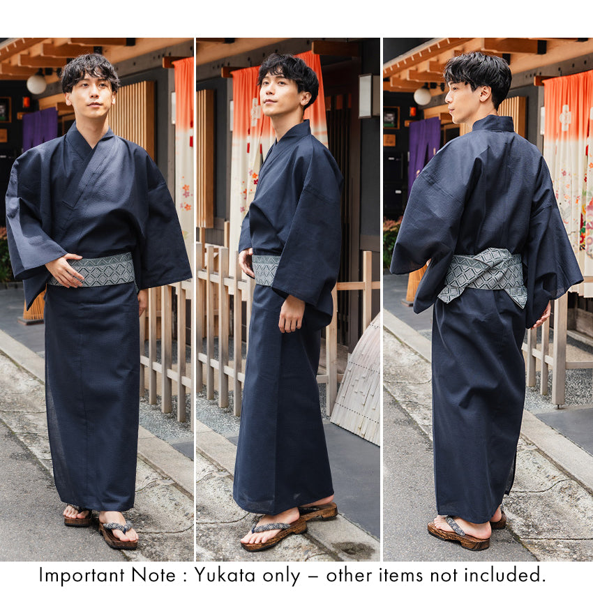 Men's Yukata Cotton & Linen : Solid Navy Yukata