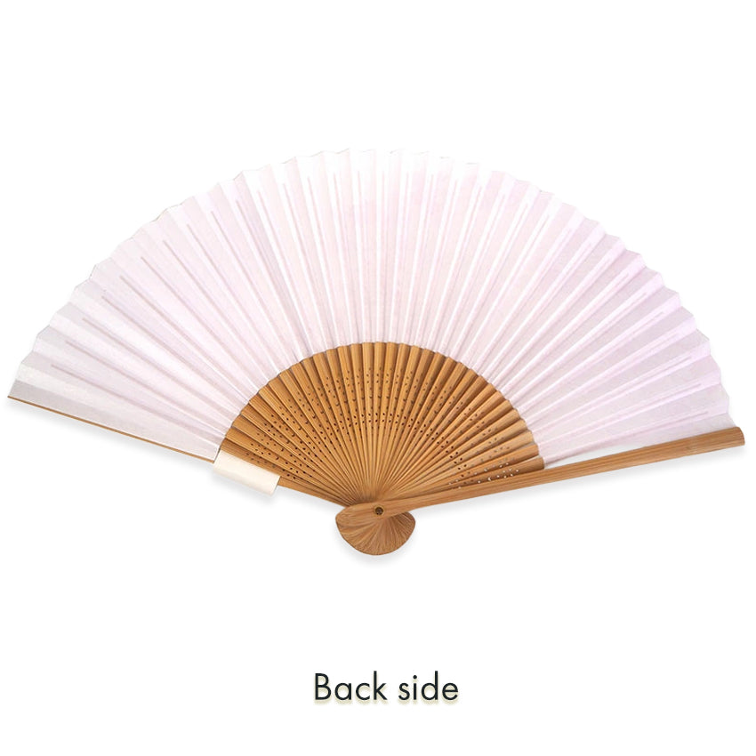 Folding Hand Fan for Lady's ,Surface Paper, Bamboo Frame, White base with Pink Flowing water & Cherry Blossoms pattrn