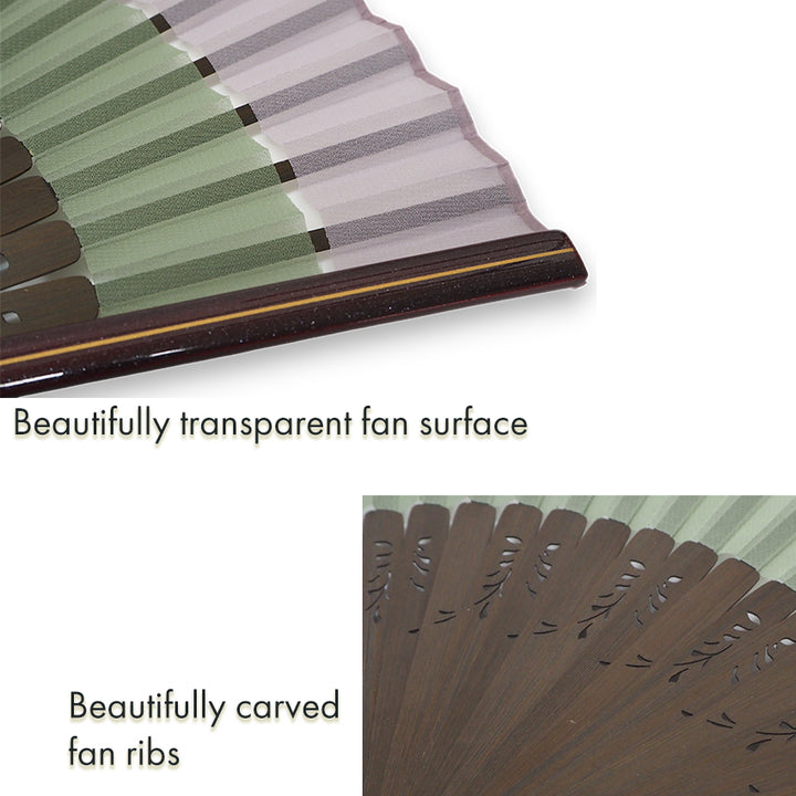 Folding Hand Fan for Lady's ,Surface Polyester, Bamboo Frame, Fuji (grayish lavender purple & muted willow green)