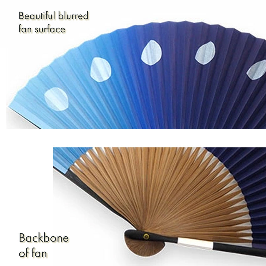 Folding Hand Fan for Men ,Surface Paper, Bamboo Frame, Blue base, shimmering silver moons pattern