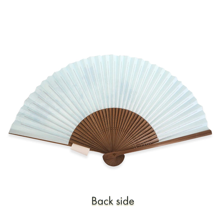 Folding Hand Fan for Lady's ,Surface Paper, Bamboo Frame, Pale Blue Gradation base with Flower, Clematis
