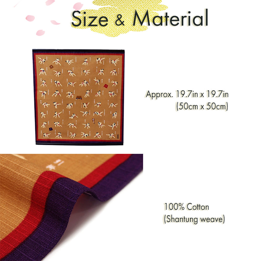 Furoshiki –japanese traditional wrapping cloth, 19.7inch, cotton , charming design of Sumo wrestling's