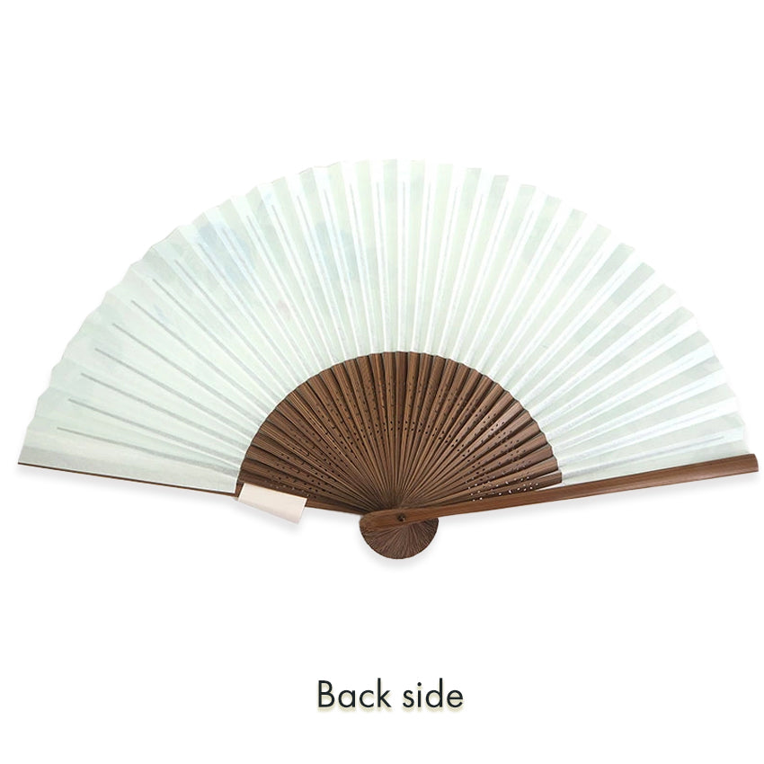 Folding Hand Fan for Lady's ,Surface Paper, Bamboo Frame, White base with Flower, Elegant Blue Morning Glories