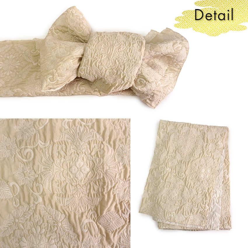 Soft Heko Obi - Lightweight Japanese Kimono Belt for Yukata or Casual Wear Ivory Traditional Motif