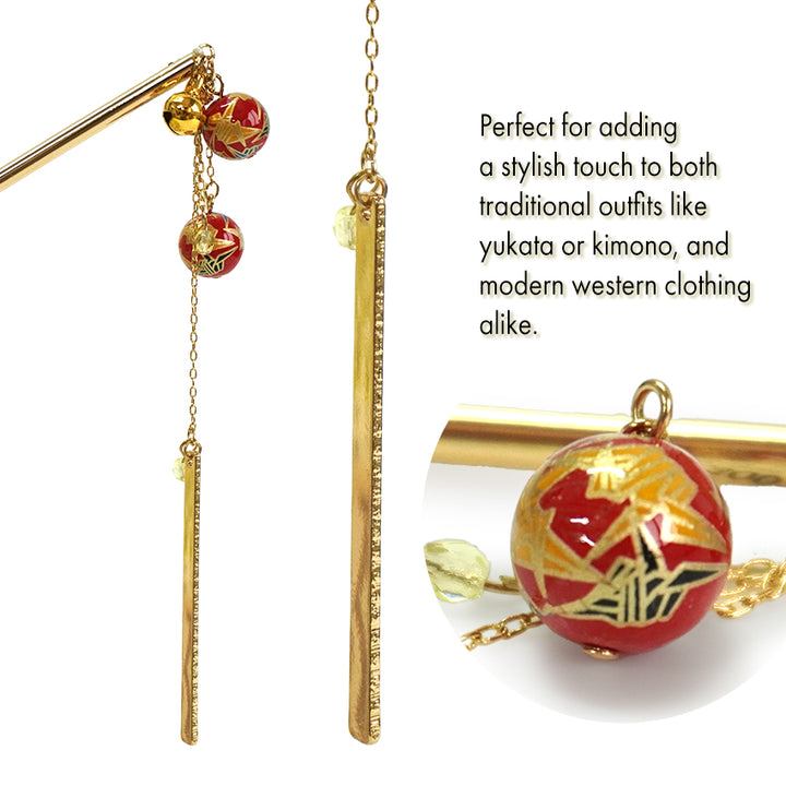 Japanese Traditional Kanzashi Hair Pin Stick , Origami Crane Design